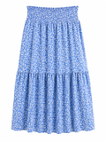Smocked Floral Midi Skirt (Blue)
