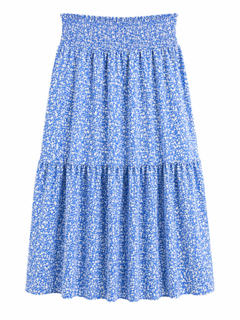 Smocked Floral Midi Skirt (Blue)