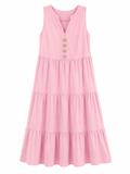 Tiered Button Front Maxi Dress (Pink)