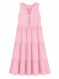 Tiered Button Front Maxi Dress (Pink)